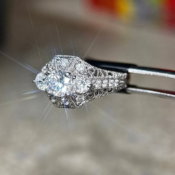 Art Deco Style 925 Silver Cz Ring - Picture 4 of 10